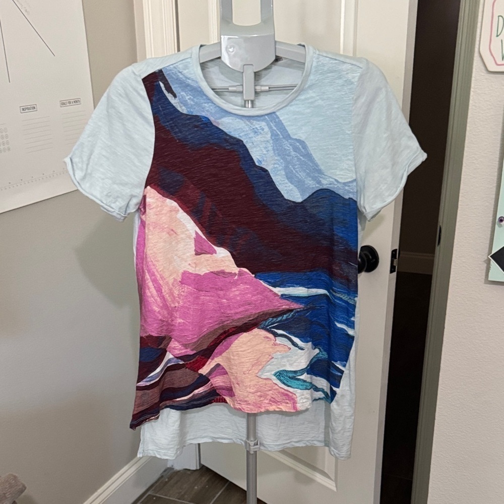LOGO Limitees by Lori Goldstein Multicolor Abstract Short Sleeve Top